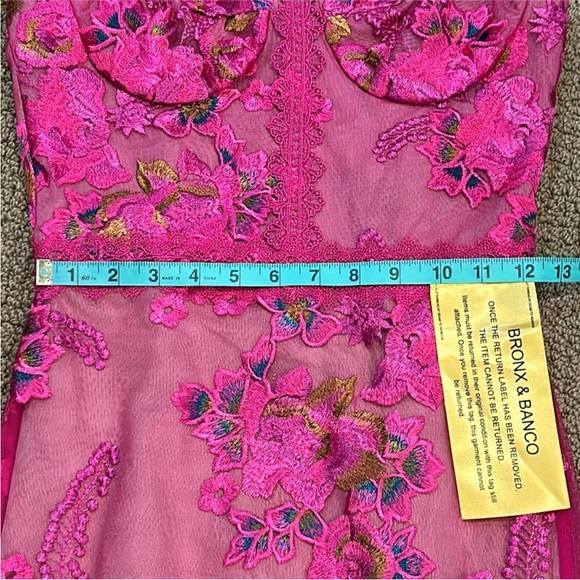 Bronx and Banco Eva Midi Dress Fuschia size XS Lace Embroidered Asymmetrical Hem - Picture 2 of 10